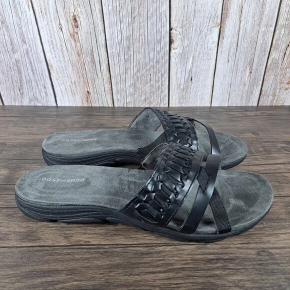Easy Spirit Linley 3 Faux Leather Slide Sandals Gray Black Womens 9.5 Wide NWOB - Picture 3 of 8